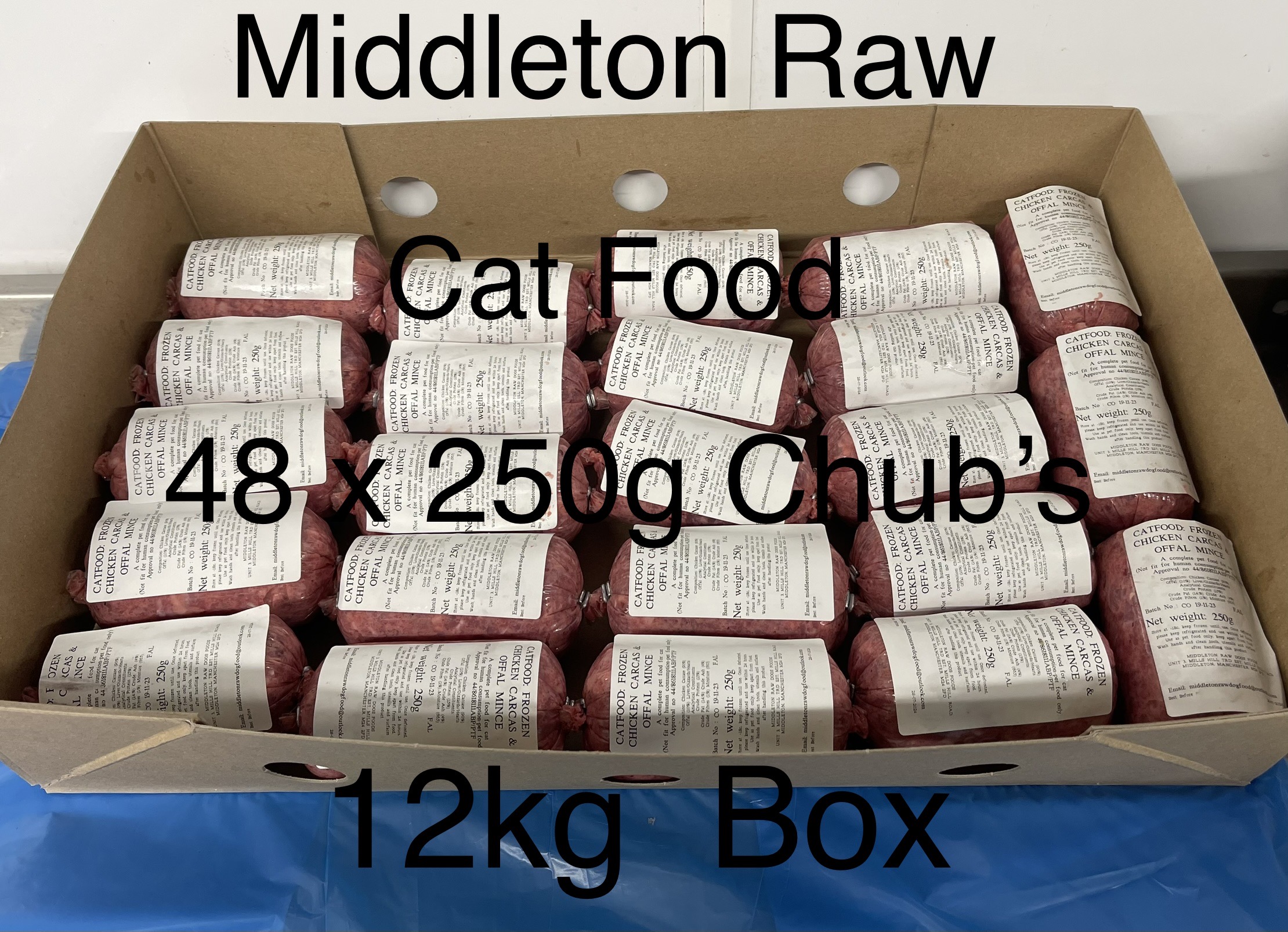 Cat Food Frozen Chicken Mince 48x250g Chubs 12kg Box Middleton Raw Dog Foods